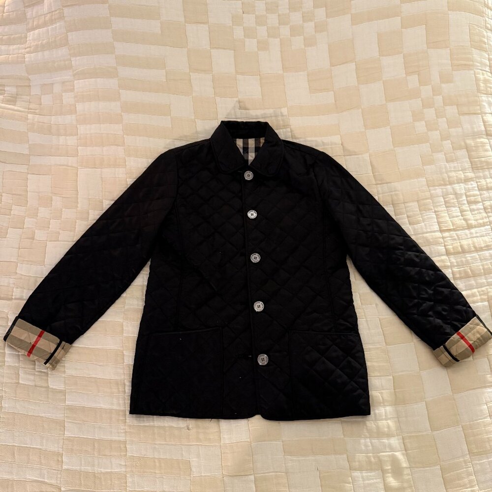 Burberry Kids Black Button Up Quilted Jacket